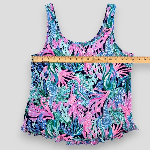 Lilly Pulitzer Women's PJ Tank Top Knit Ruffle High Tide Navy Pajamas Size Lrg - Picture 7 of 8